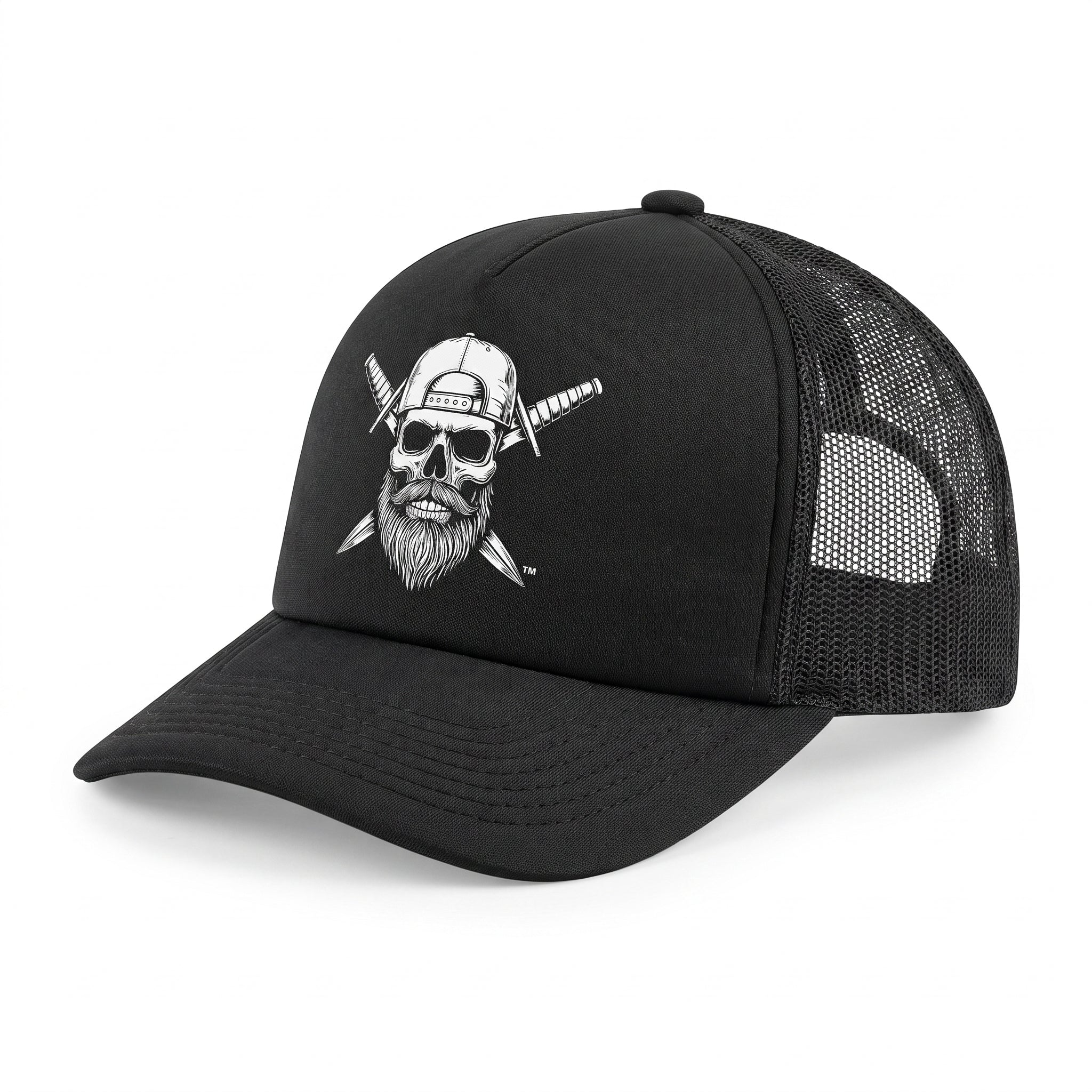Three-quarter view of the all-black Spec Ops Water Blackout mesh snapback.