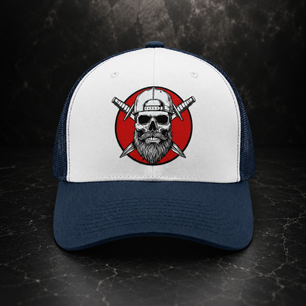 Front view of the Sentinel black mesh snapback trucker hat from the Spec Ops Water Patriot Collection.
