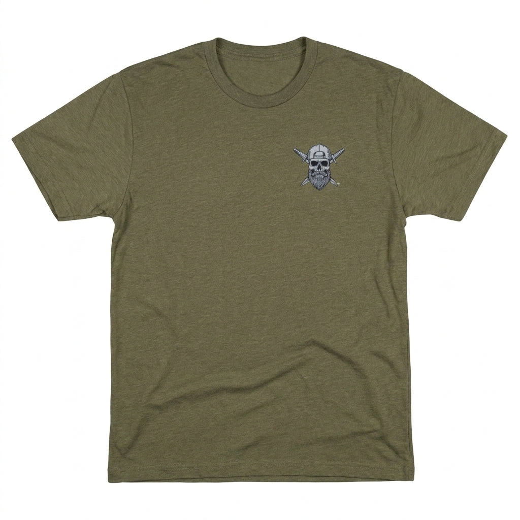 Olive drab Spec Ops Water ISSUED t-shirt featuring the Skull & Swords logo on the left chest.
