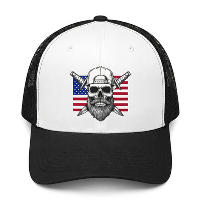 Front view of Spec Ops Water Liberty trucker hat with American flag artwork.